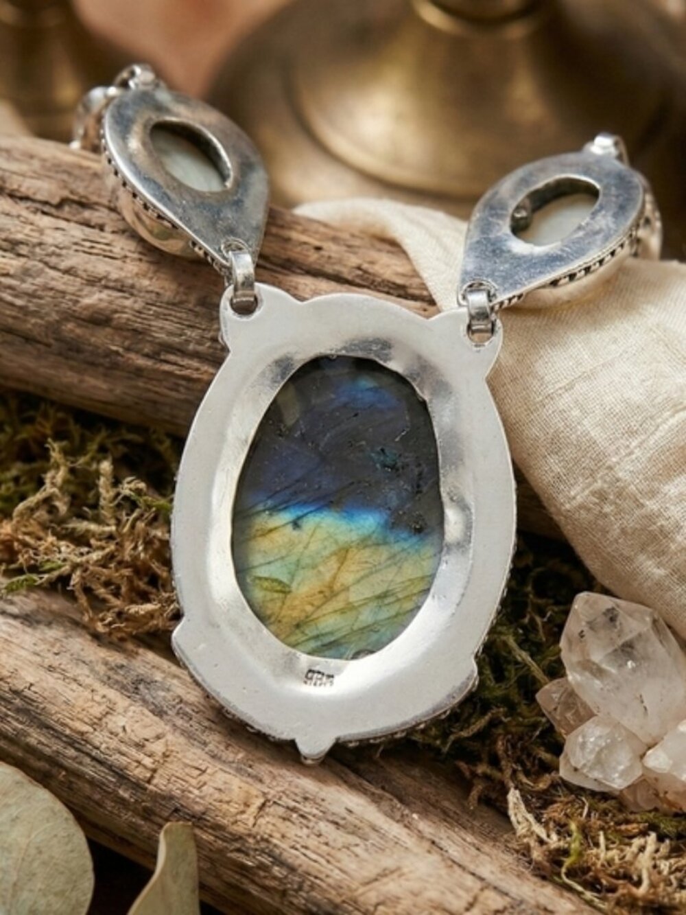 925 Silver Genuine Labradorite Moonstone Statement Necklace Whimsigoth Bohemian - Picture 10 of 14